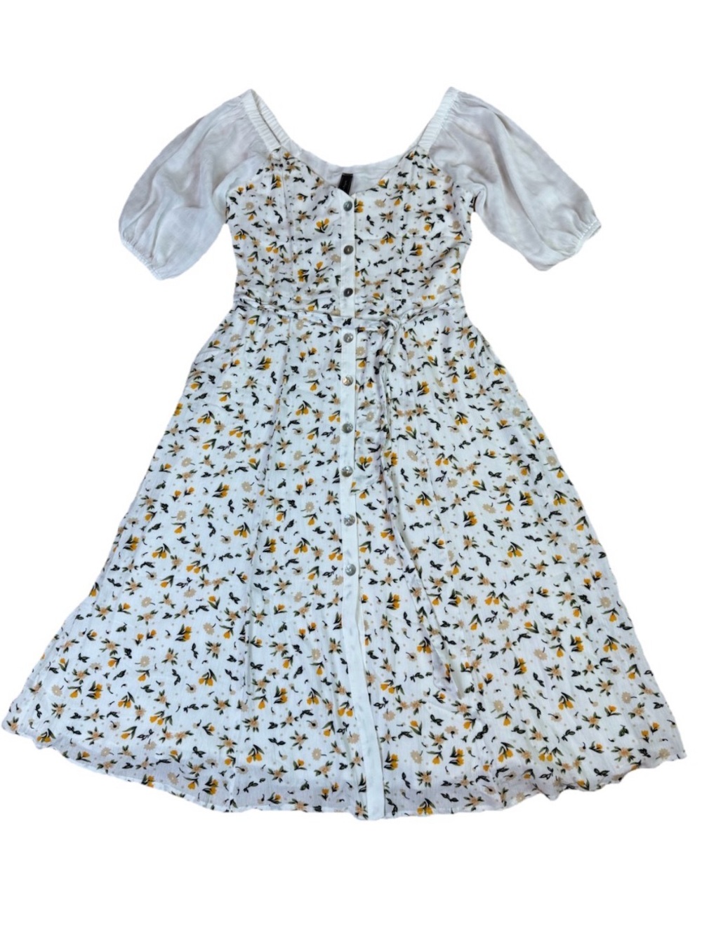NWT Valija Gitana Hammam Women’s S Dress White Floral Rayon Button Down Midi